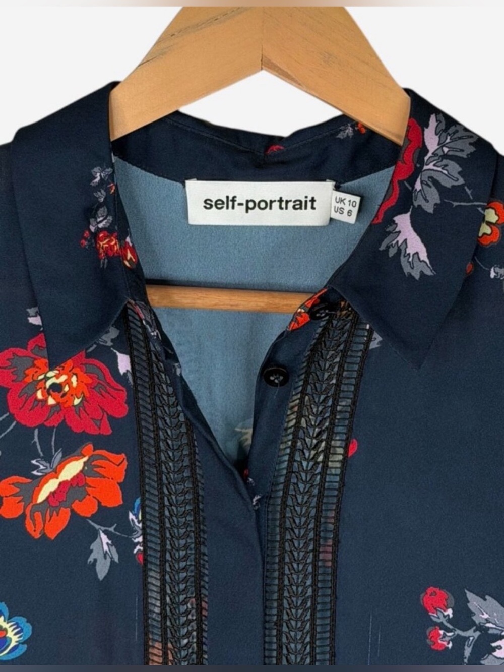 Self Portrait Navy Floral Long-Sleeve Midi Dress VGUC - Picture 8 of 11
